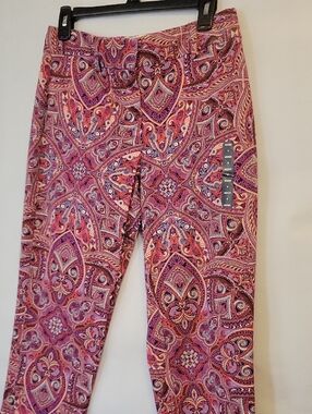 Lands End Pants Womens Small 6 Mid Rise Straight Leg Pink Purple Paisley $89.99
